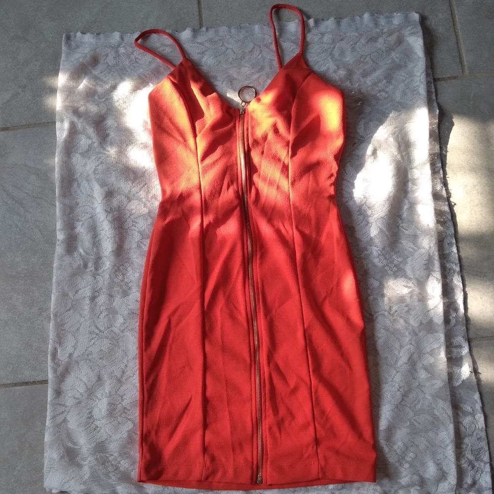 Orange Zip Up Mini Dress